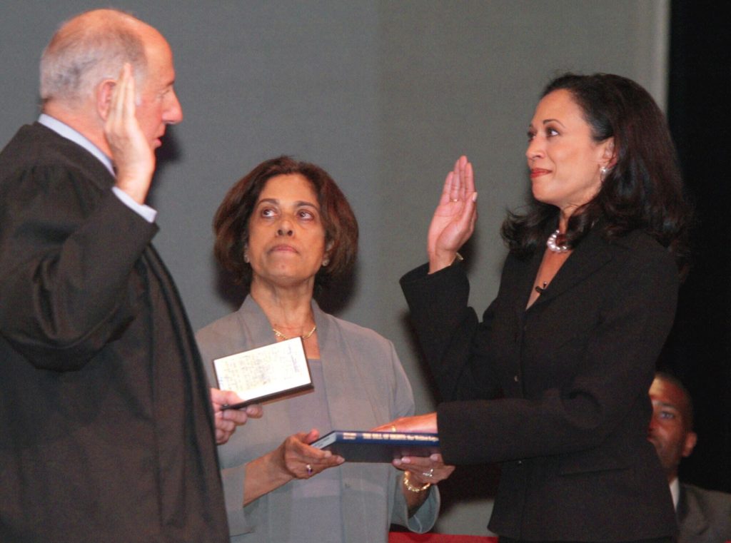 Ms. Harris being sworn in as San Francisco’s district attorney in 2004